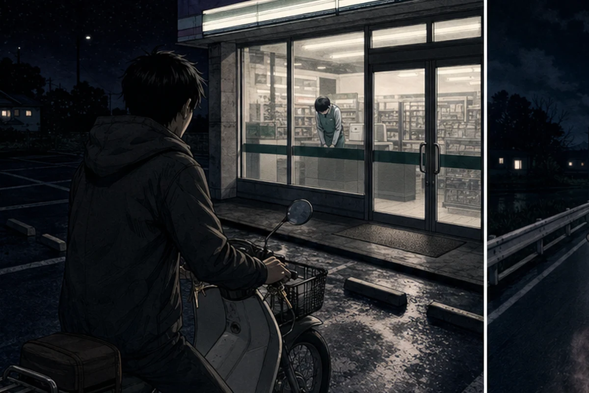 いらっしゃいませ:夜気はすっかり冷えていて、駐車場には私のカブだけが停まっている