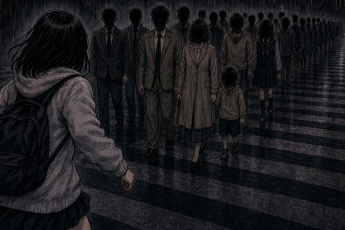 信号:年配の男も買い物帰りの女も、学生服の若者も背の低い子供も、みなそこにいた