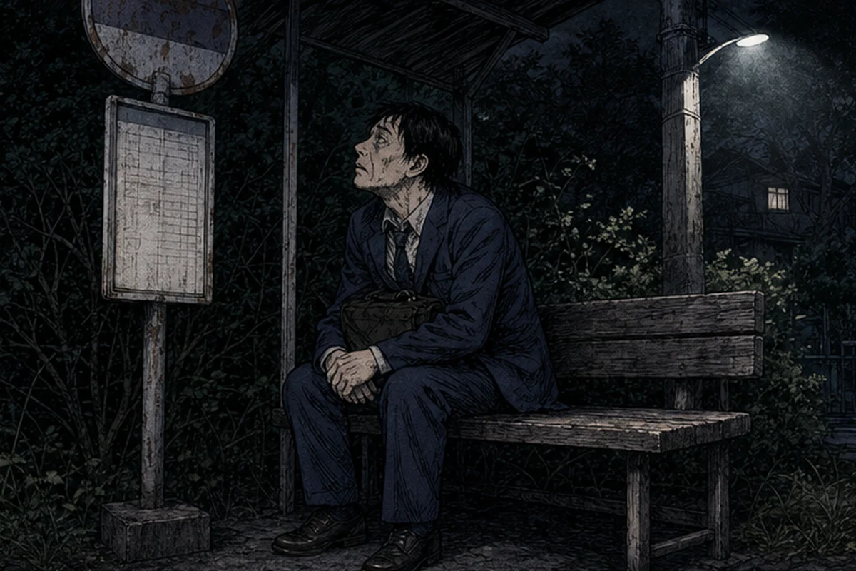 夜のバス停:そのベンチに毎晩、同じ男が腰かけているのに気づいたのは、いつごろからだったろうか