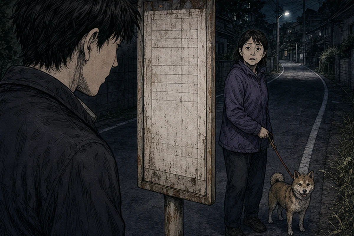 夜のバス停:何が書いてあるのかと、私は一度だけ近づいてその時刻表を覗いてみたことがある