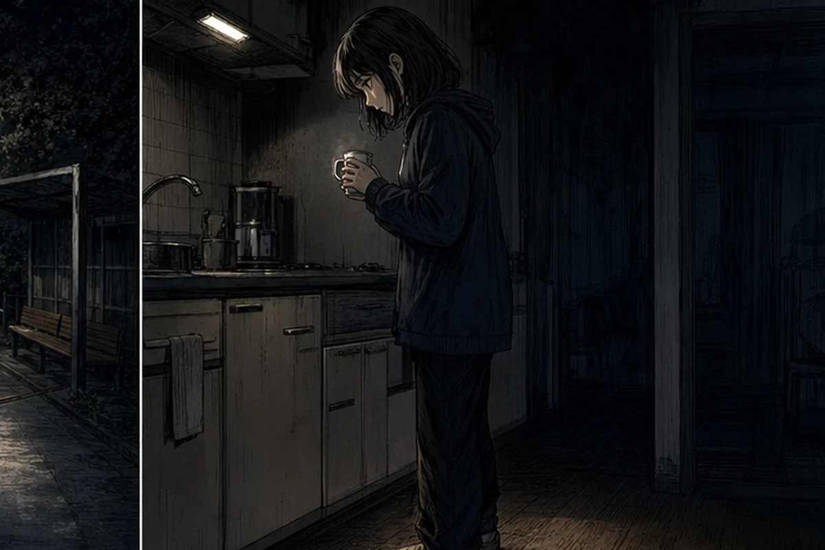 夜のバス停:夜ふけに台所へ立つと、足もとでときどきあのリードの音が短く鳴るのだ