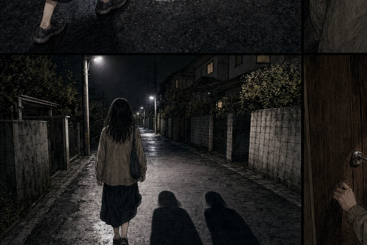 歩数:はじめは数メートルうしろにあったはずの足音が、しだいに肩のあたりにまで迫ってくる