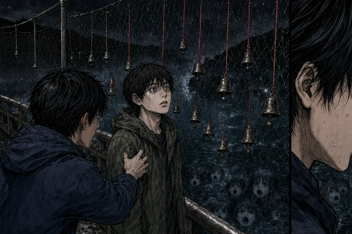 第4話 網は“落ちる人”を守らない。落ちた“声”を逃がさない:連載怪談「神流湖(琴平橋)— 網に残る鈴の音 —」 Tは、橋の中央で立ち尽くしたまま動かなくなった