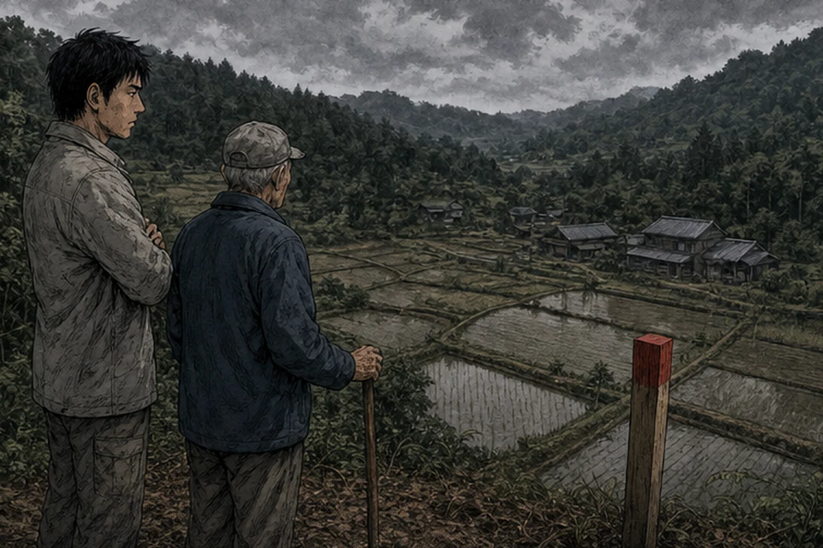 境界杭:明治の地租改正の頃、この山に縄打ちの人足が入った