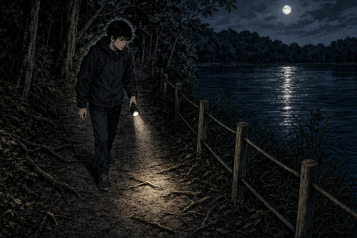 雄蛇ヶ池:木の根と見分けのつかない影を、いちいち跨いだ