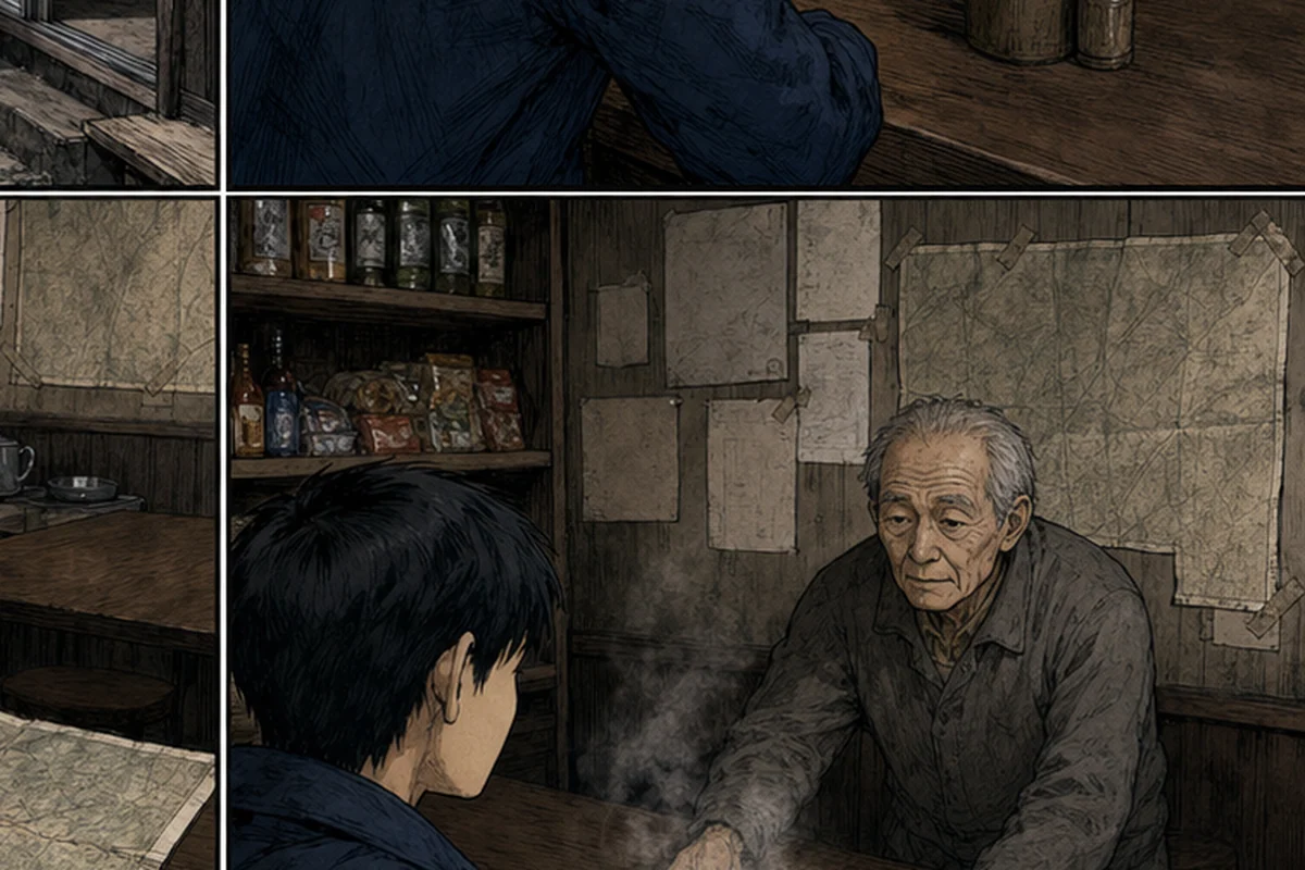 折り返せない道 第2話 地元の人間は笑わない:地図を見ながらカレーうどんを待つ