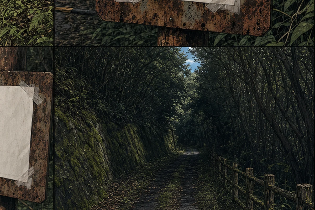 折り返せない道 第3話 増えた時刻:私はその紙を写真に収めて、旧道に入った