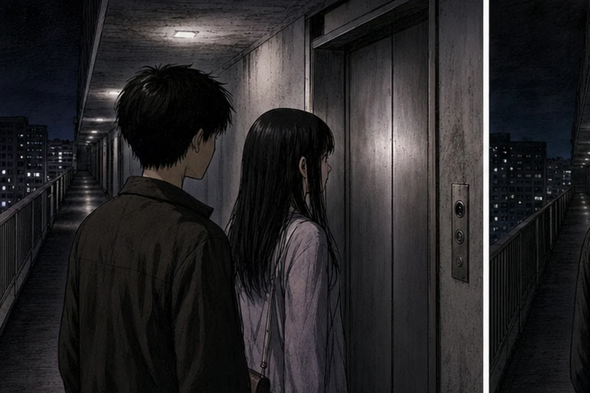 【心霊体験談】第3話　エレベーター：と言うと、彼女は軽く笑って 「だって14階まで階段なんて無理でしょ」 確かにそうだと思って、 そのときはそれ以上気にしませんでした
