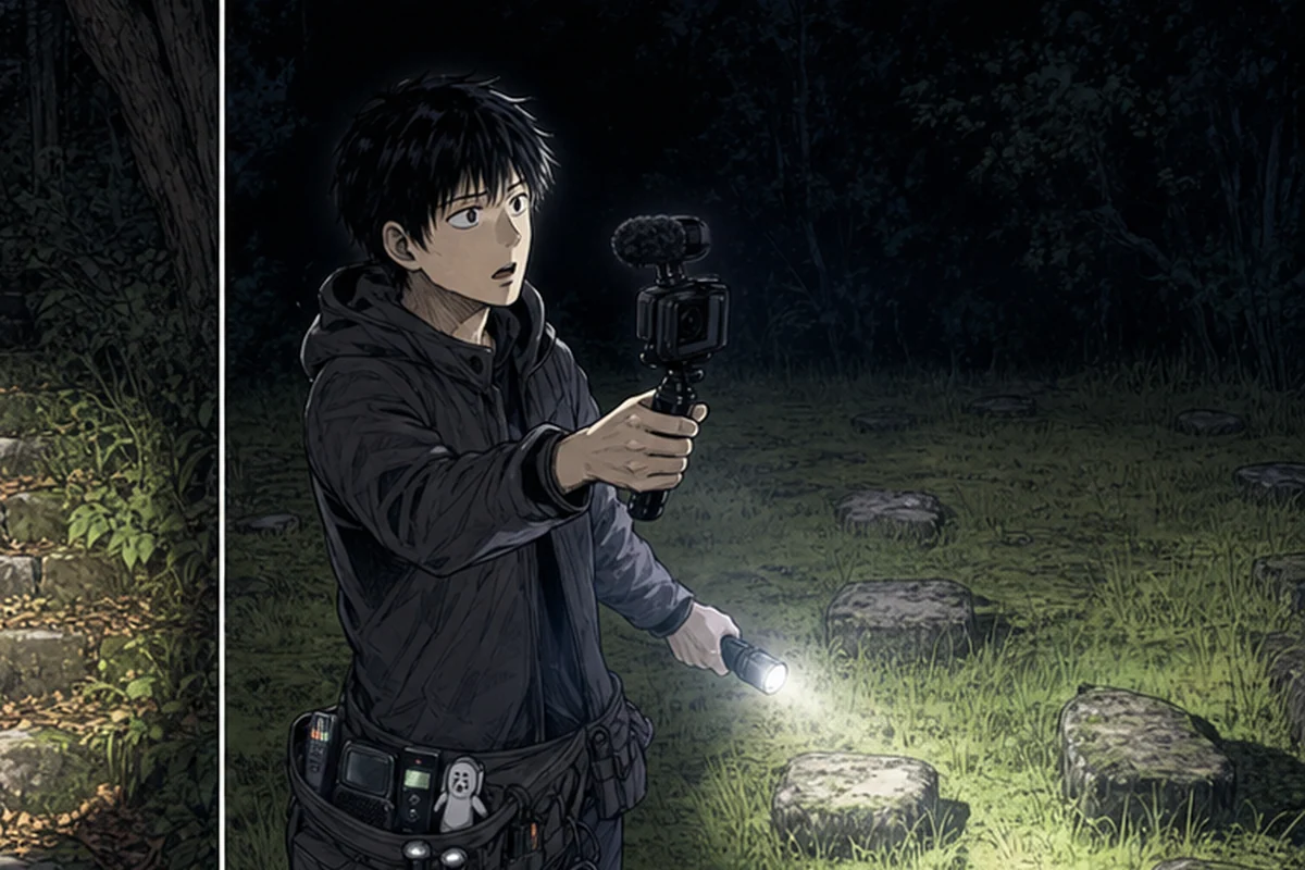 【心霊体験談】第1話 東京都心霊スポット 『八王子城』:ウエストポーチにはトリフィールドメーター、サーモグラフィー、スピリットボックス、ばけたんワラシ、バイノーラルマイク、フィールドレコーダー、予備ライト2本、モバイルバッテリー