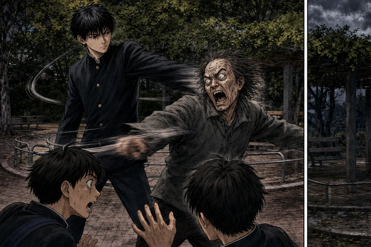 【心霊体験談】第20話　変なおじさん：その時で友人Gの身長は１９０を超えてた（中学生） 友人Gの暴力的なパワーでおじさんは左に回った その瞬間おじさんは絶叫と共に激怒の顔になり僕らに詰め寄ってきた 僕らはやばいと思って逃げようとしたんだ なんてこ
