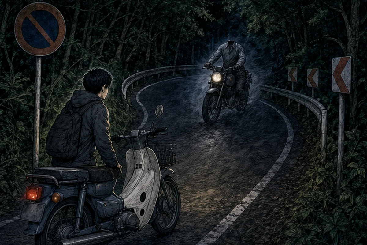 多良崎城跡:かつてこの連続カーブでバイクの死亡事故があり、その後も二輪の事故が続き、規制がかかったという経緯だ