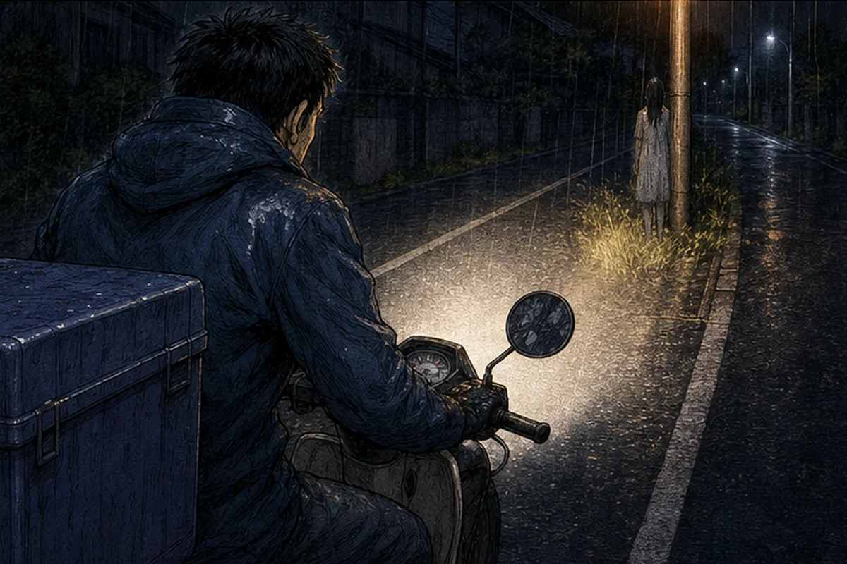 点滅:車道側へ、Mの通る側へ少しずつ出てきている