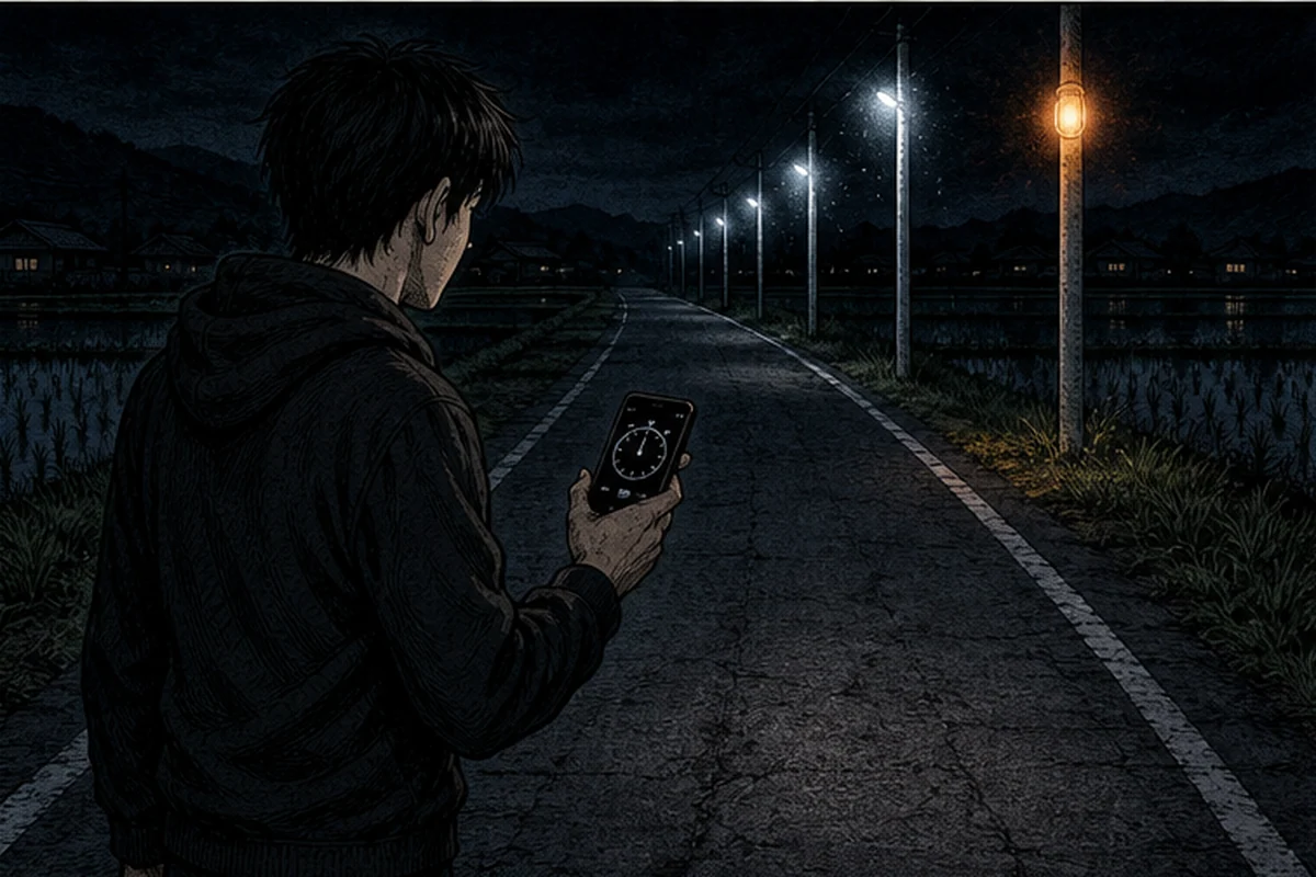 点滅:爪先が道の内側を向いている