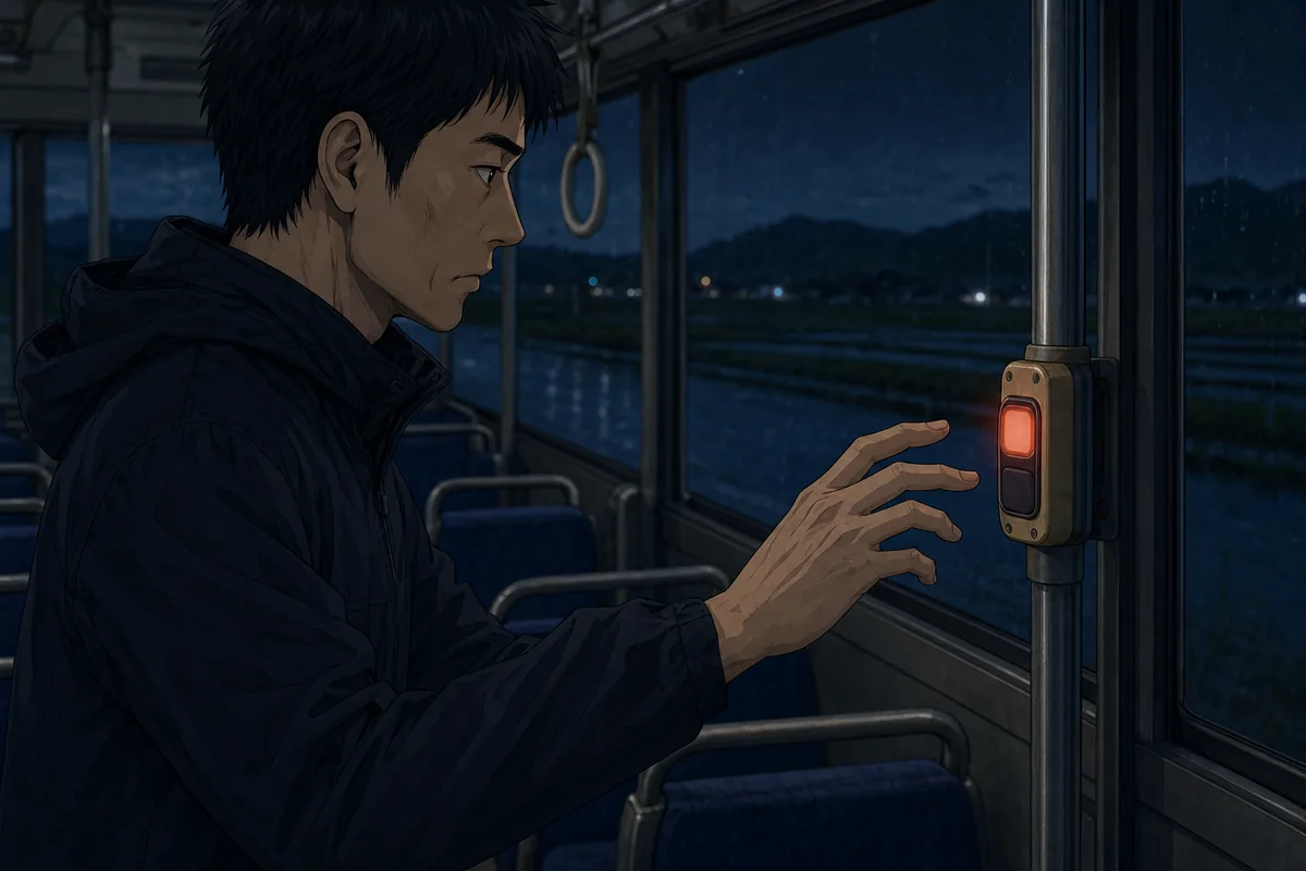 降車ボタン:指が触れる前に降車ボタンが反応する場面