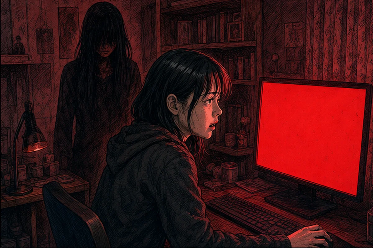 一人暮らしの女性が友人からの電話中に、ベッドの下から刃物を握る男の手が伸びるのを見る