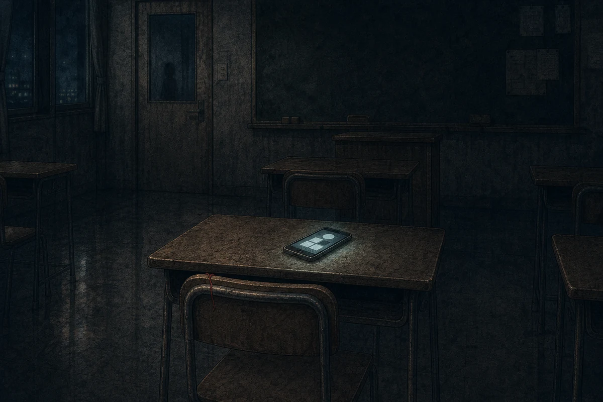 学生たちが互いのスマートフォンを見せ合い見知らぬ参加者を誰も招待していないと確認する場面