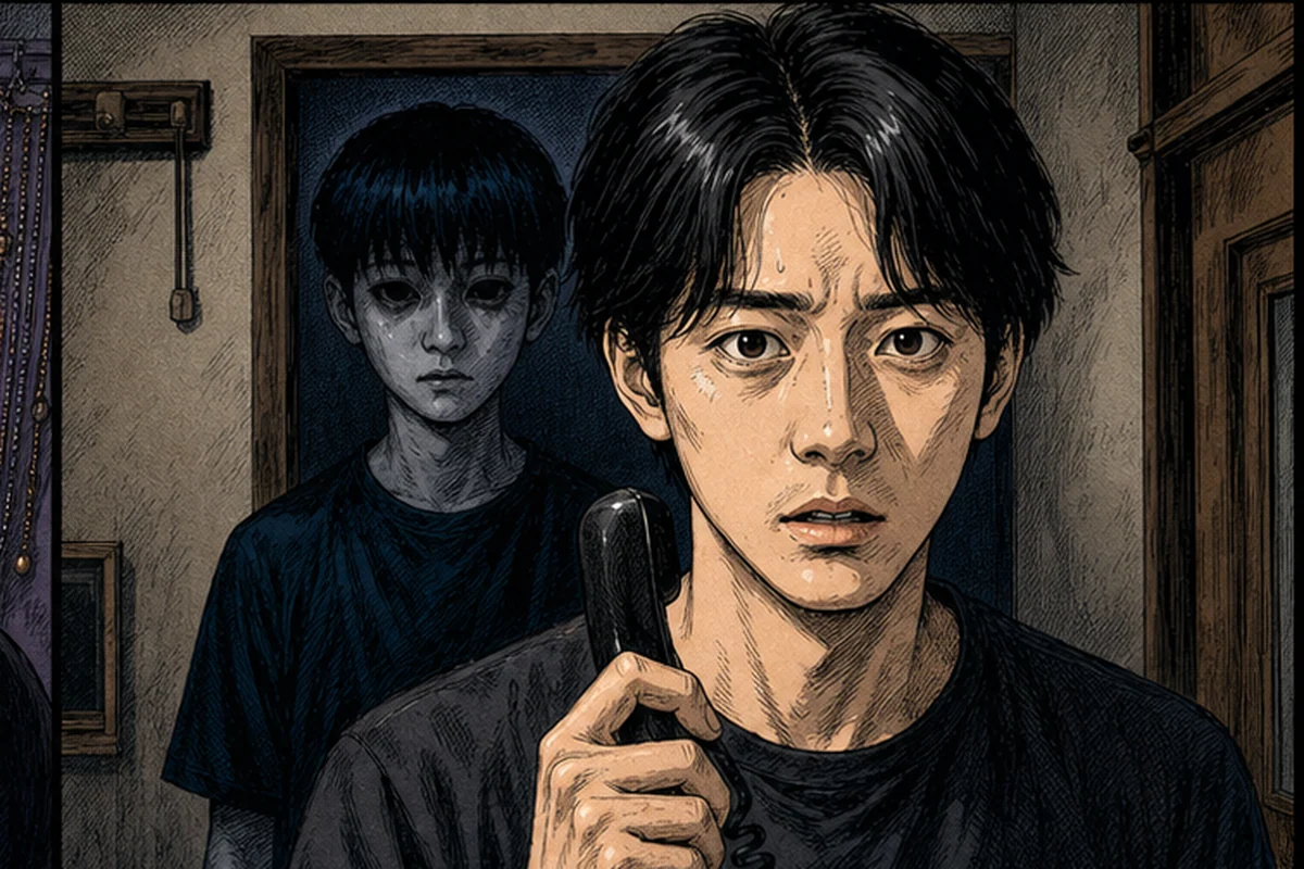 何度も現在地を告げる電話の後、質問者の真後ろに少年のさとるくんが立ち、振り返らずに問いを待つ