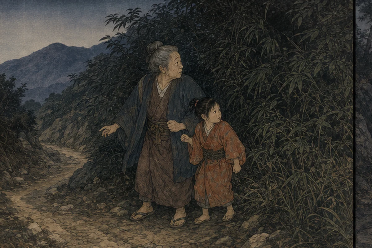 天草の草隅越で祖母と孫が足を止め、姿のない藪の奥から返る声を聞く