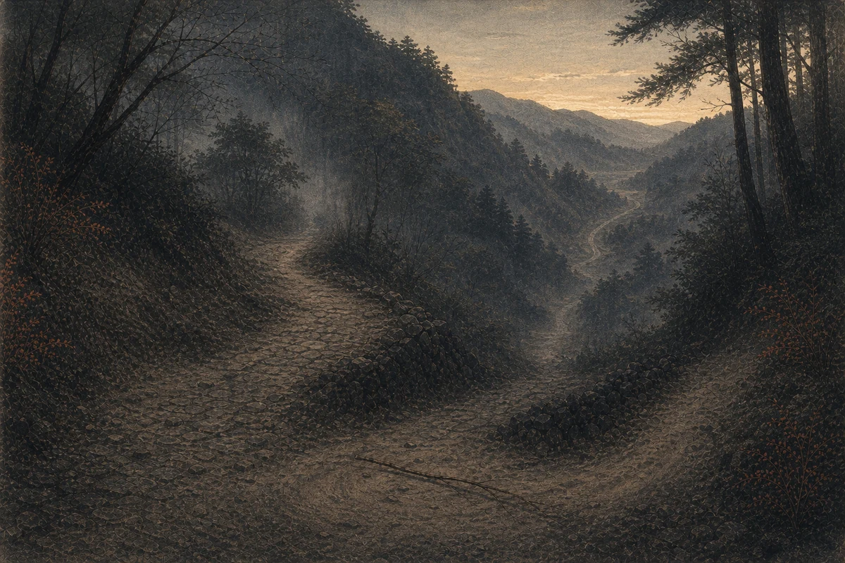 夜明けの山道に折れた枝と土を払った跡だけが残るぬりかべの余韻