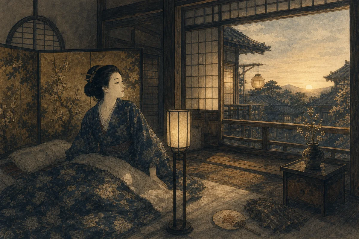 夜明けに頭が元の身体へ戻り、本人は何も知らず目を覚ます場面