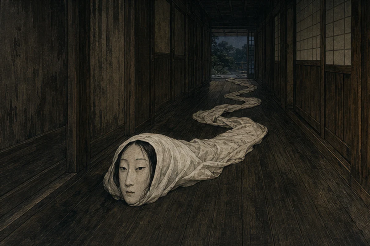 白うねりが暗い板敷きの廊下を長い体で滑るように進