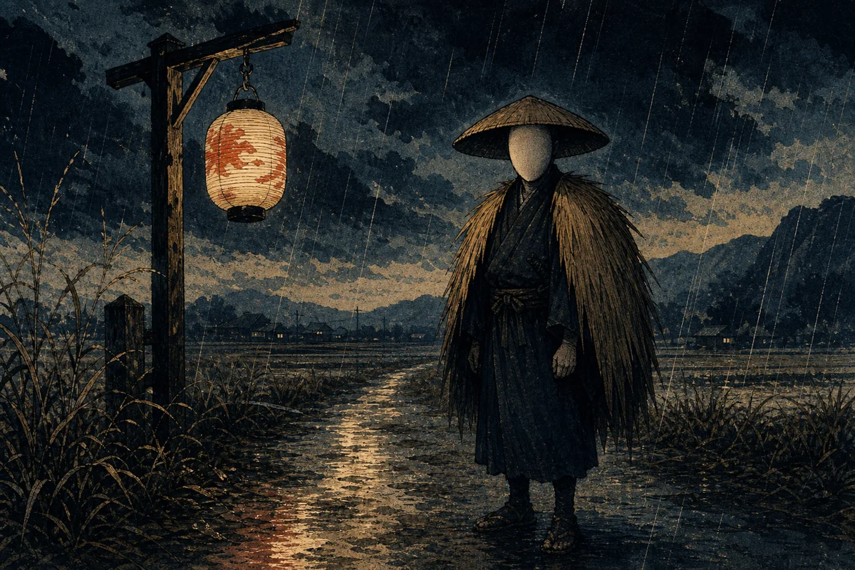 夜の堀端で振り向くと顔のない人物になるのっぺらぼう